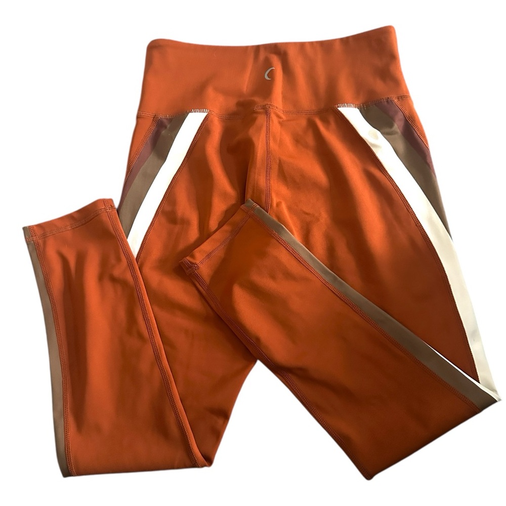 Zyia Active‎ Joplin Stripe 7/8 Crop Burnt Orange Leggings Womens 6-8